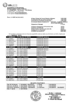 ASL LECCE MARTANO Calendario Turni Pronta Reperibilit&agrave;
