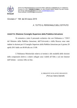 Circolare n&deg; 158 del 25 marzo 2015 A TUTTO IL