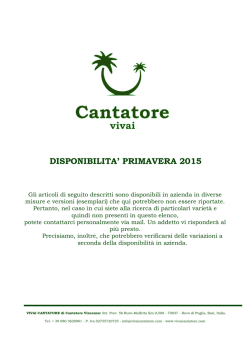 DISPONIBILITA` PRIMAVERA 2015 PER SITO