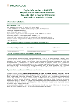 Foglio informativo n. 004/021. Deposito titoli e