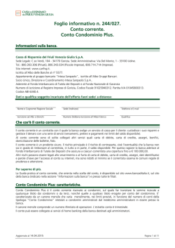 Foglio informativo n. 244/026. Conto corrente. Conto Condominio
