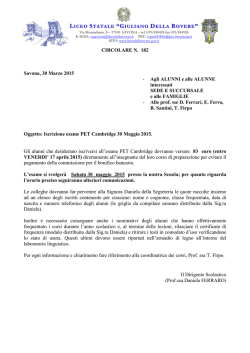 Circolare N. 182 &ndash; Iscrizione esame PET