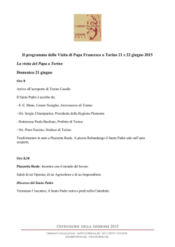 Il programma della Visita di Papa Francesco a Torino 21 e 22