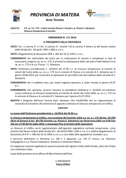 Ordinanza Presidenziale n. 17/2014 S.P. ex. S.S. 175