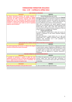 FORMAZIONE FORMATORI 2013/2015 FAQ &ndash; 2 SP &ndash; 3 APRILE/11