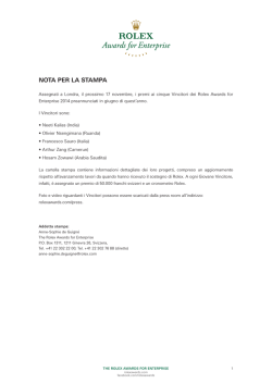 NOTA PER LA STAMPA - Rolex Awards for Enterprise
