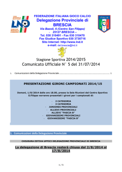 Delegazione Provinciale di BRESCIA Comunicato