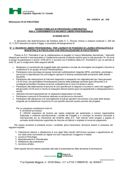 AVV. PUBBL. FS 52 PSICOTERA - Ospedale Niguarda C&agrave; Granda
