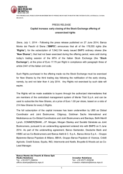 Press release - 1st july 2014 - Monte dei Paschi di Siena