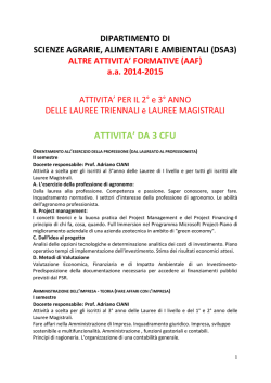 Offerta didattica AAF per il II e III anno delle lauree Triennali e