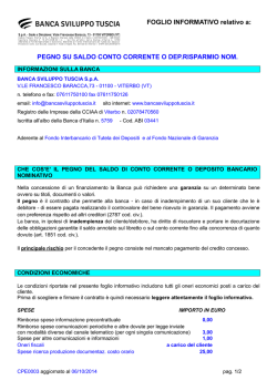 Pegno su saldo del conto corrente/deposito a risparmio