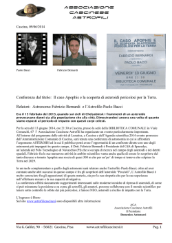 Conferenza dal titolo: Il caso Apophis e la scoperta di asteroidi
