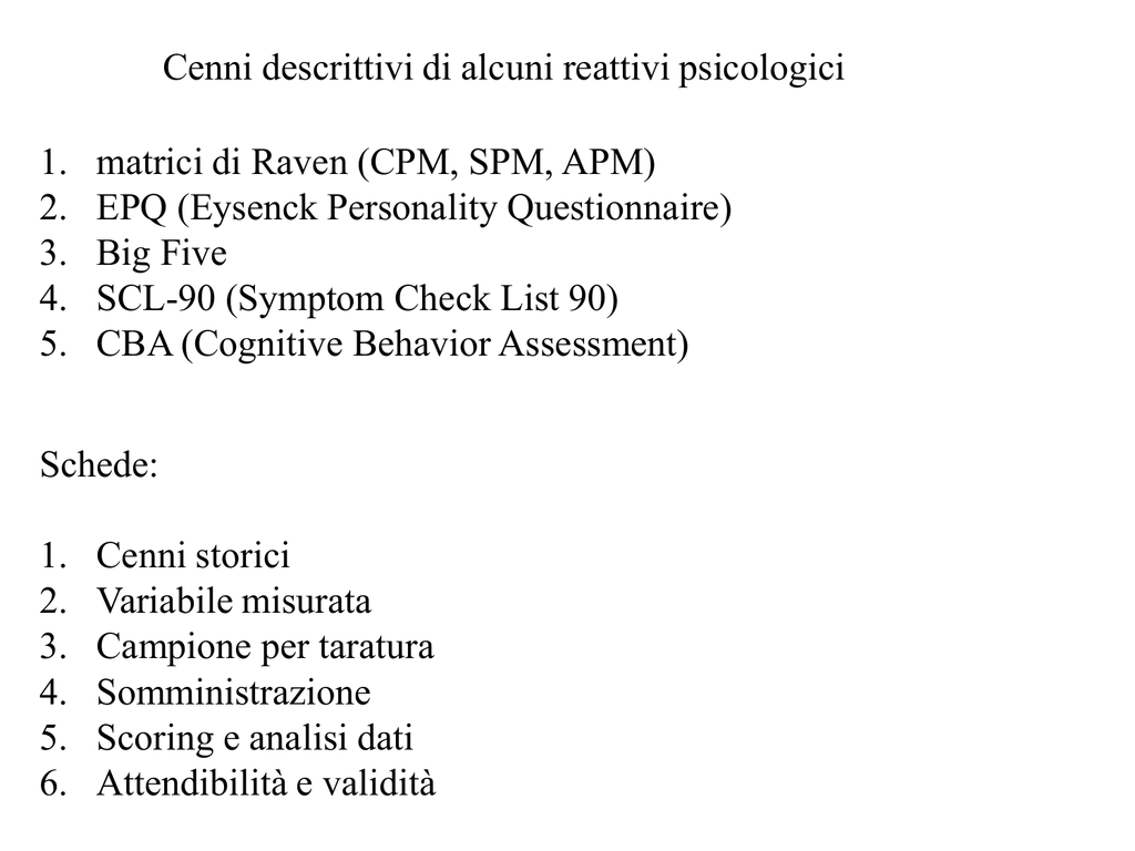 Big Five Questionnaire Foglio Di Risposta
