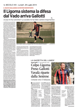 Il Ligorna sistema la difesa. Dal Vado arriva Gallotti