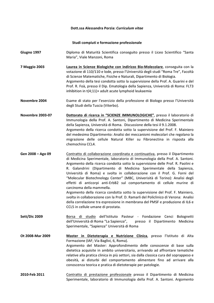 cv porzia a dipartimento di medicina molecolare