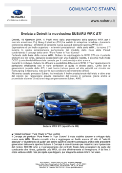 Svelata a Detroit la nuovissima SUBARU WRX STI