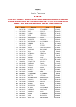 ORTOTTICA III scelta - 1&deg; scorrimento ATTENZIONE! Entro le ore 13
