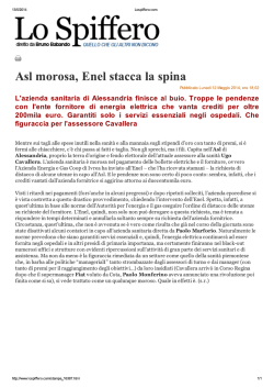 ALESSANDRIA Asl morosa, Enel stacca la spina (Lo Spiffero)