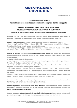 9&deg; OROBIE FILM FESTIVAL 2015 Festival Internazionale del