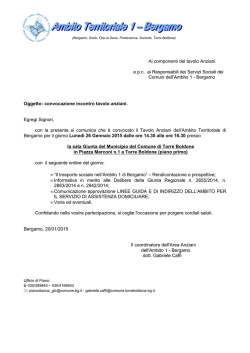 Convocazione Tavalo Anziani 26 gennaio 2015 ore 14.30 Sala