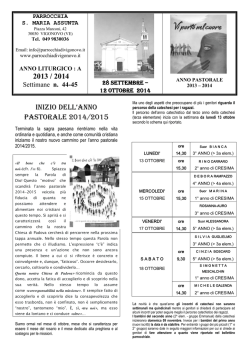 Bollettino parrocchiale (dal 28 settembre al 12 ottobre)