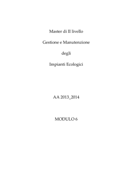Master di II livello Gestione e Manutenzione degli Impianti Ecologici
