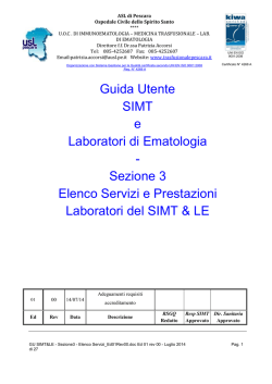 Elenco servizi e prestazioni laboratori SIMT e di ematologia