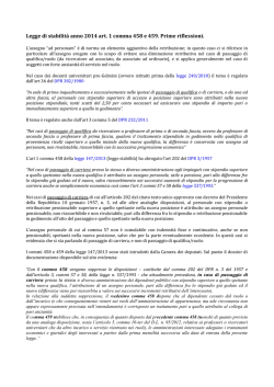 Legge di stabilit&agrave; anno 2014 art. 1 comma 458 e 459. Prime