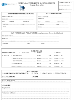 Modulo accettazione sangue urine equini sede Roma
