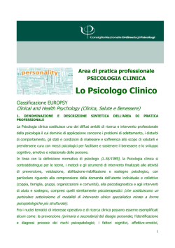 Lo Psicologo Clinico - Ordine Nazionale Psicologi