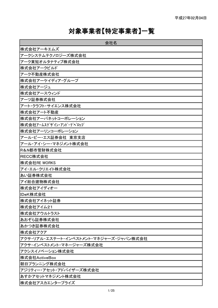 対象事業者 特定事業者 一覧