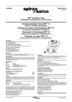 Kondensatableiter Serie BPT 13 Purgeur de vapeur