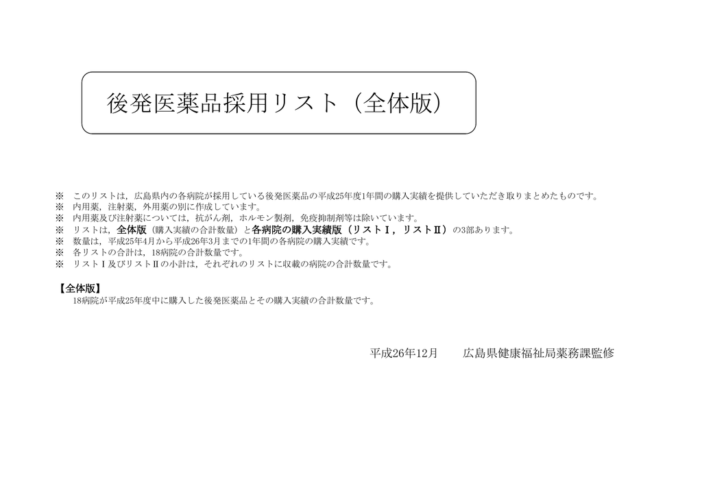 後発医薬品採用リスト 全体版
