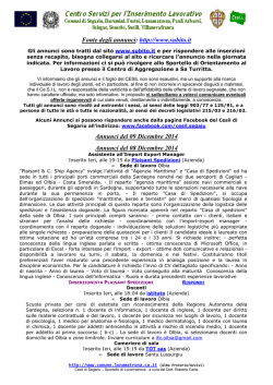 Annunci Lavoro dal 02 al 09 Dicembre scad 24