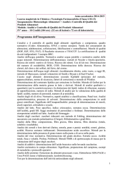 Programma Analisi e Contr. Qual. dei Prodotti Alimentari