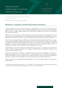 Blackstone acquisisce Lombard International Assurance