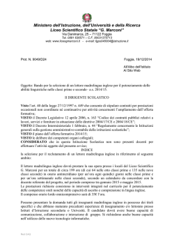 Bando reclutamento lettore madrelingua inglese