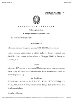 ha pronunciato la presente sul ricorso numero di