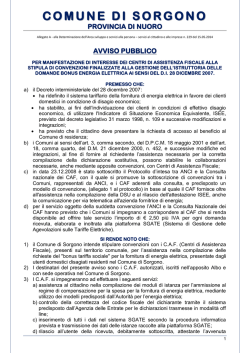Avviso pubblico manifestazione di interesse bonus energia elettrica