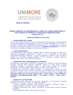 Bando di ammissione Corso di Laurea in Chimica e Tecnologia