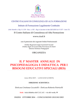 MASTER ANNUALE IN PSICOPEDAGOGIA E DIDATTICA DEI BES