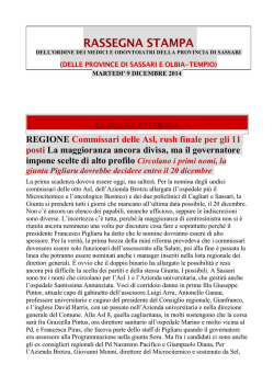 RASSEGNA STAMPA 09 DICEMBRE 2014