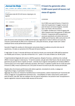 Il Cear&aacute; ha generato oltre 9.500 nuovi posti di lavoro nel mese di