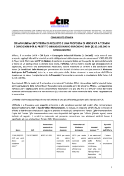 Comunicato stampa offerta di acquisto