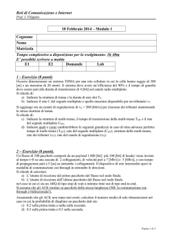 Reti di Comunicazione e Internet 10 Febbraio 2014 &ndash; Modulo 1