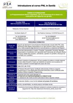 Introduzione a PNL in Sanit&agrave; 26 settembre