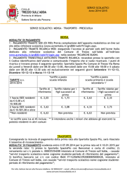 SERVIZI SCOLASTICI Anno 2014/2015 SERVIZI SCOLASTICI: MENSA