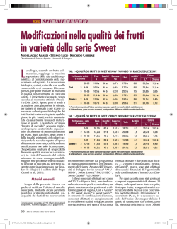 Modificazioni nella qualit&agrave; dei frutti in variet&agrave; della serie Sweet