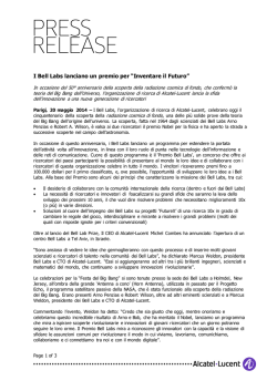 I Bell Labs lanciano un premio per - Fondazione Politecnico di Milano