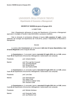 DECRETO N° 80/DEM del giorno 25 giugno 2014 IL DIRETTORE